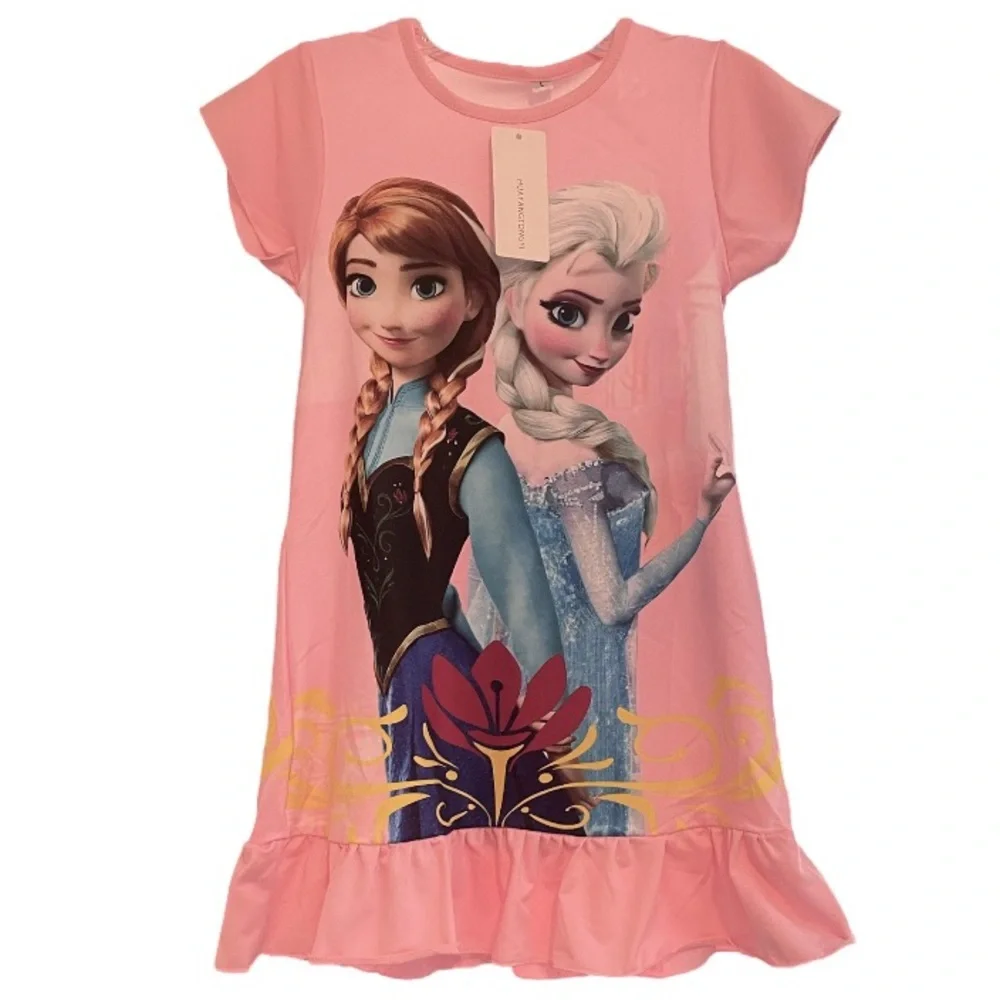 Princess Nightgown Frozen Elsa & Ana Silk Fairytale Disney Princess Pajamas Pink